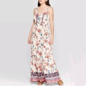 Knox Rose Womens Plus XXL Floral Crinkled Maxi Dress Sleeveless Smocked Waist